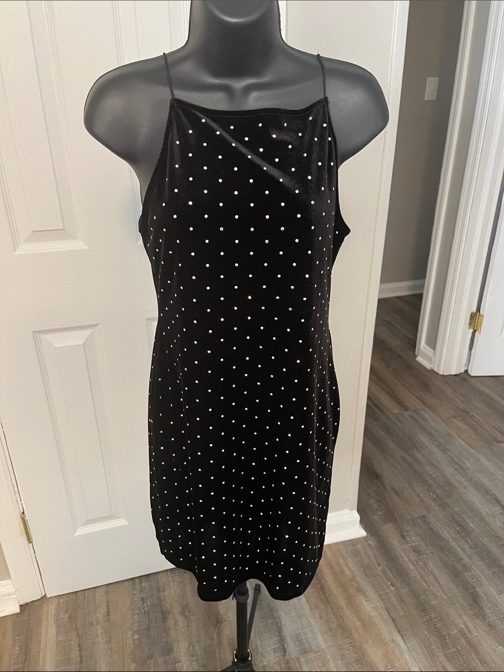 H&M Black Velvet Polka Dot Slip Dress